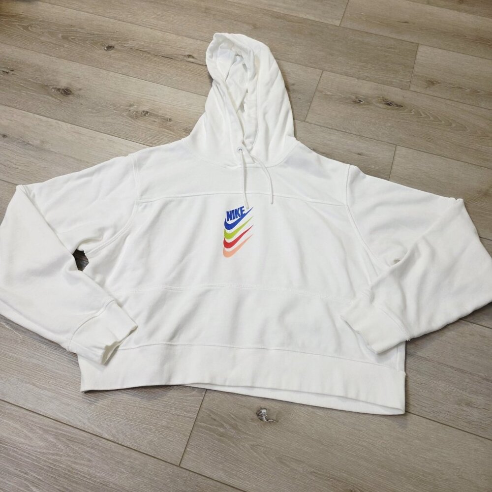 Nike Teen White Hooded Crop Top Sweat Shirt Size Large